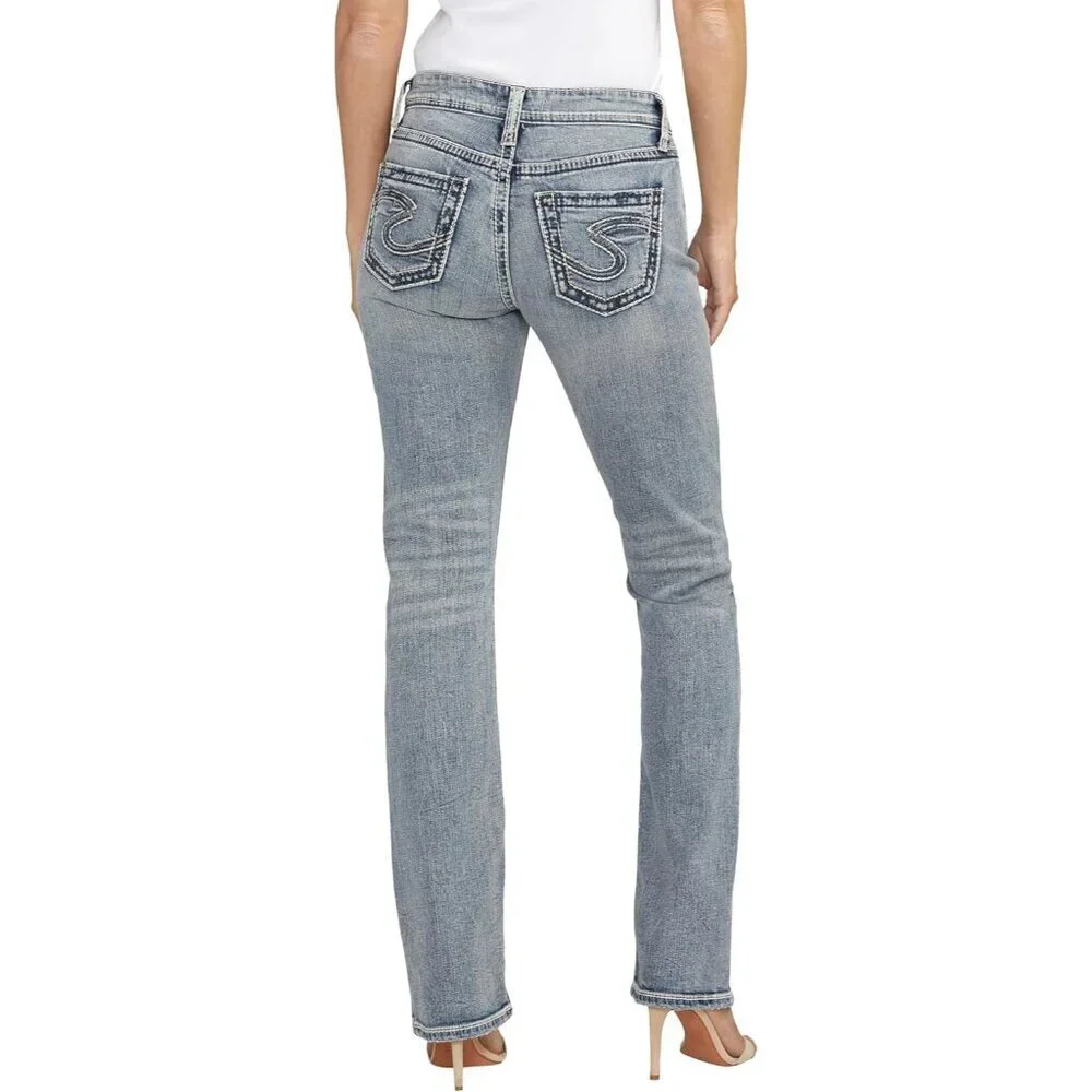 Women's Curvy Fit Slim Bootcut Jeans Light Wash Cotton Elastane Mid Rise